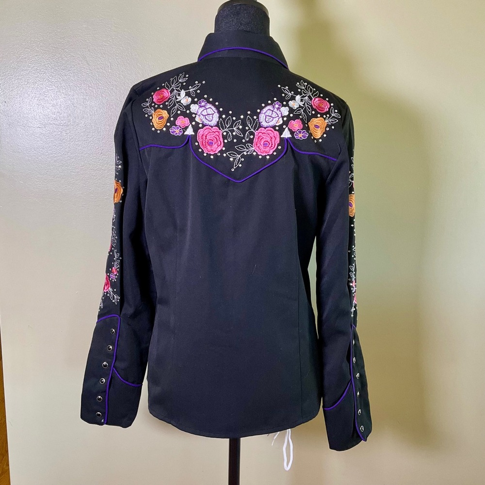 Scully Western Floral Rose Embroidered Pearl Snap Shirt PPL-864 Sz Small Cowgirl - Picture 2 of 15